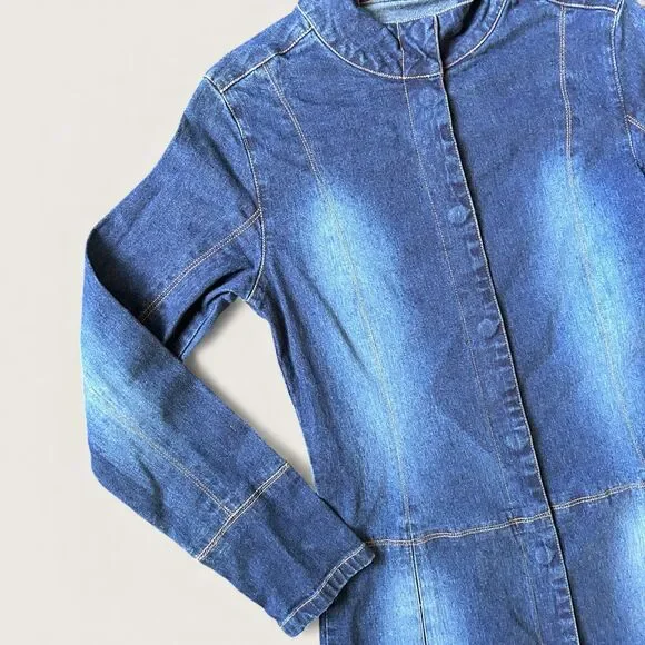 Arden B Denim Dress Jacket Women’s XS Longline Button Front 2000s Y2K Jean Dress - Picture 3 of 9